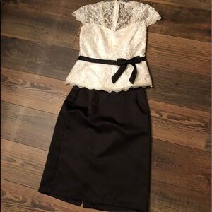 Alfred Angelo dress. Black skirt. White lace top.